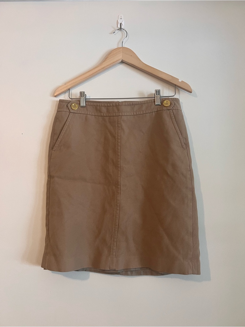 Talbots Tan Pencil Mini Skirt with Button Waist